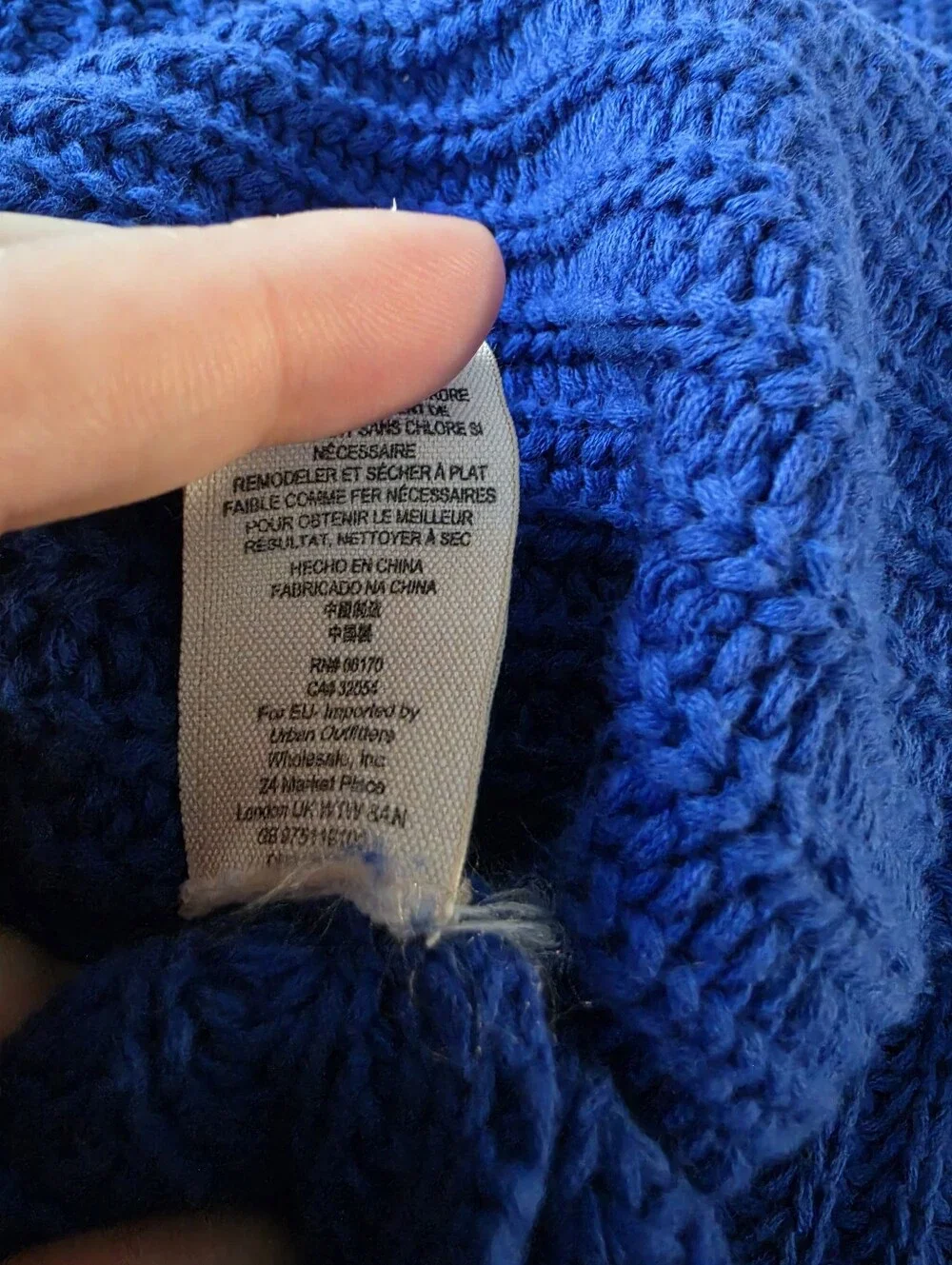 Free People Cobalt Blue Sweetheart Chunky Ribbed V-Neck Sweater M Oversized